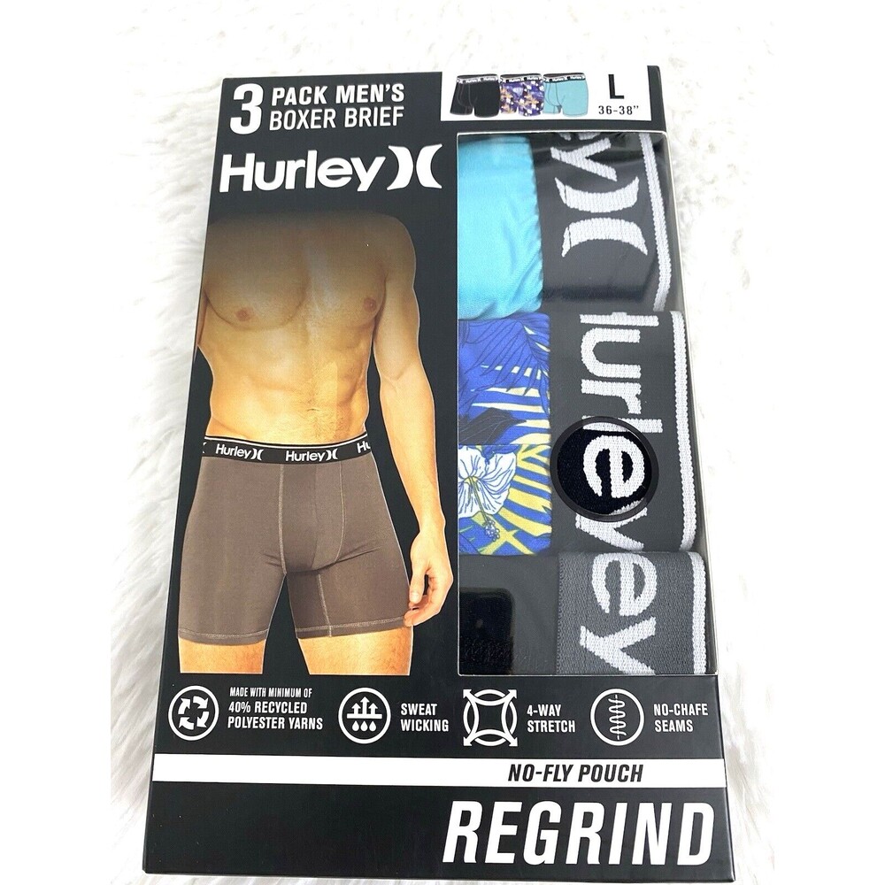 3 Pack Hurley Men's Regrind Boxer Briefs Black Blue Floral Stretch M
